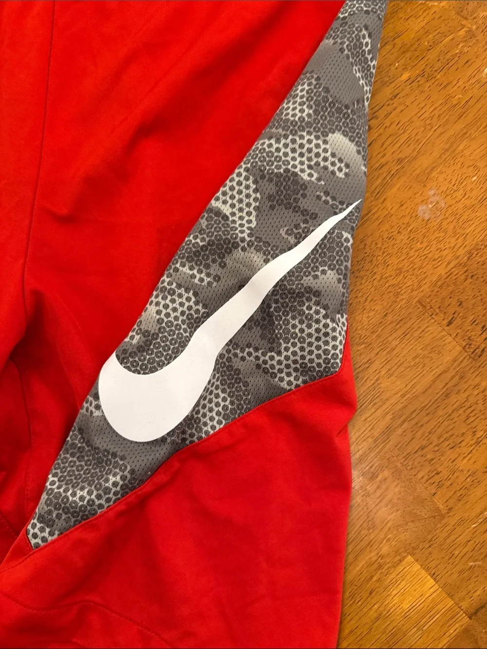 Nike Red Men's Athletic Shorts with Gray Camo Side Panels baseball Medium